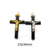 Hematite Cross Pendant 23x34mm Silver/Golde Jesus